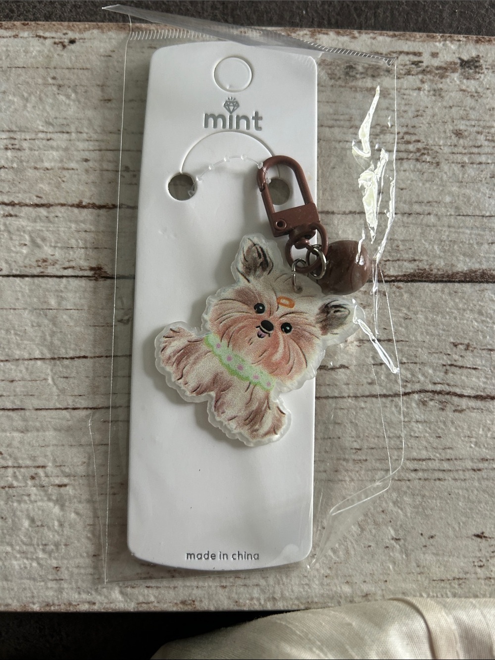5-)25 Mint Pink and Brown Dog Keychain Charm with Bell